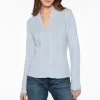 Luxe Cable Vee Sweater In Celeste
