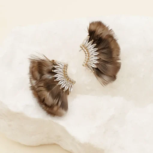 Luxe Mini Madeline Feather Earrings In Brown