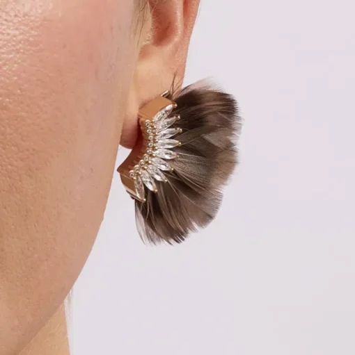 Luxe Mini Madeline Feather Earrings In Brown