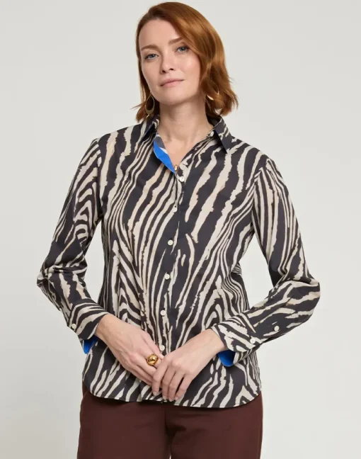 Margot Long Sleeve Zebra Print Shirt In Black Combo *FINAL SALE*