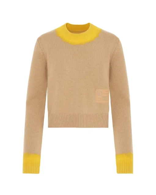 Marlene Two-Tone Pullover With Handmade Needling In Yellow