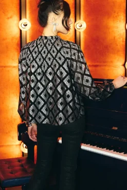 Meredith Blouse In Silver Ikat Metallic