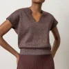 Metallic V-Neck Sweater In Port Sparkle
