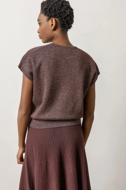 Metallic V-Neck Sweater In Port Sparkle