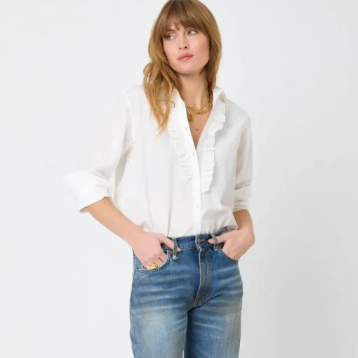 Mia Ruffle Front Shirt In White
