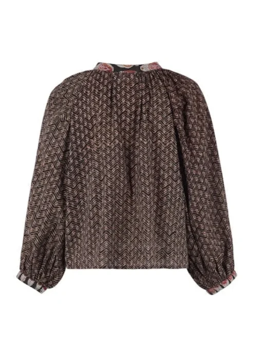 Minka Long Sleeve Blouse In Brown Block Print