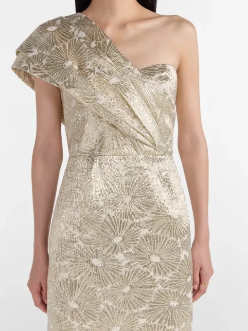 Mona One Shoulder Dress In Pale Gold