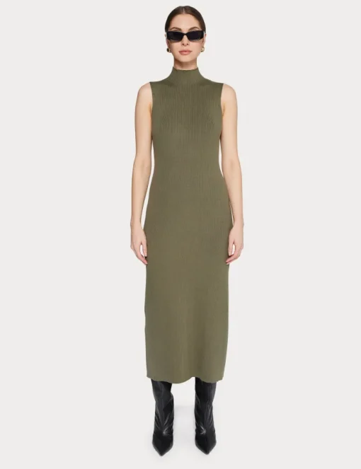 Naomi Modal Ribbed Dress In Olive