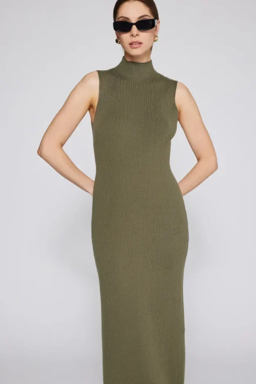 Naomi Modal Ribbed Dress In Olive