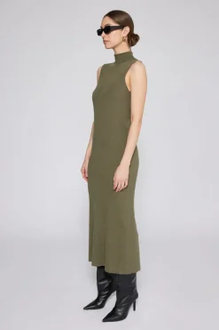 Naomi Modal Ribbed Dress In Olive