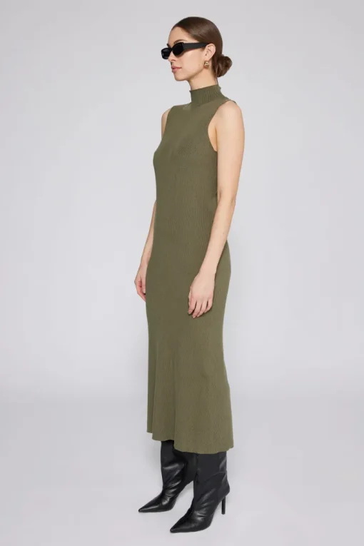Naomi Modal Ribbed Dress In Olive