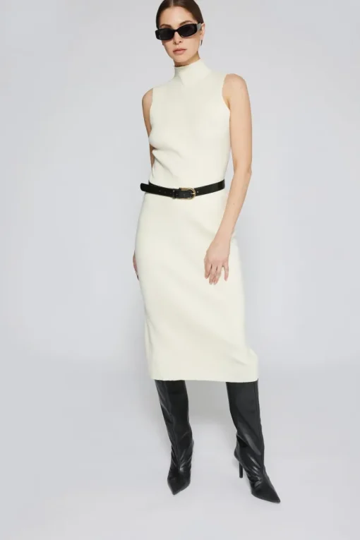 Naomi Modal Ribbed Dress In Ivory
