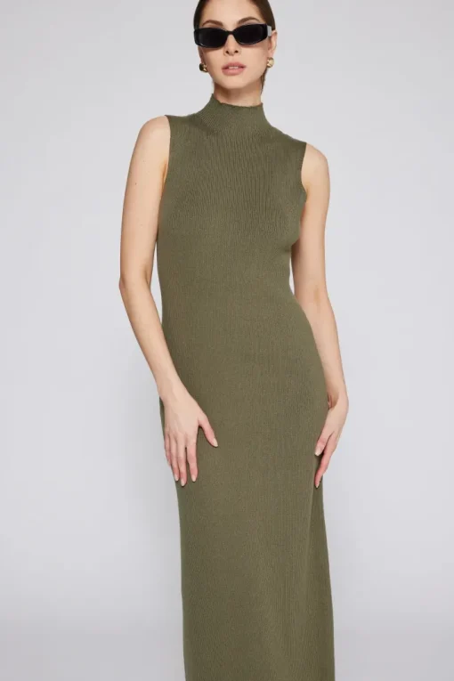 Naomi Modal Ribbed Dress In Olive