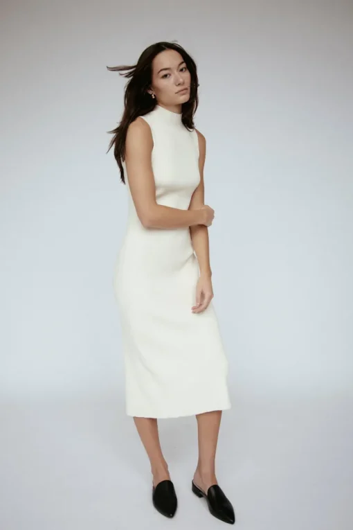 Naomi Modal Ribbed Dress In Ivory