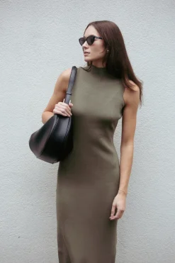 Naomi Modal Ribbed Dress In Olive