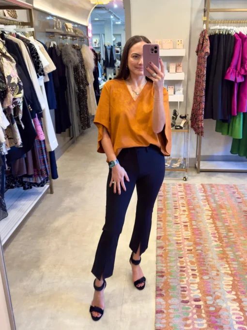 Nina Faux Suede Top In Brush