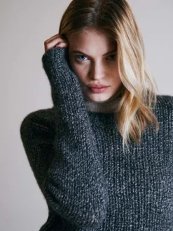 Open Gauge Crew Neck Sweater In Graphite