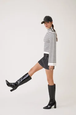 Piriac High Neck Sweater In Blanc/Casse