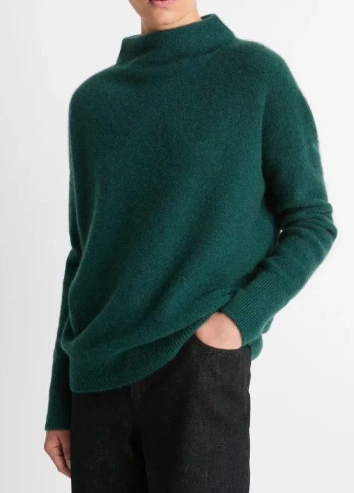 Plush Cashmere Funnel Neck Sweater In Jade Lake