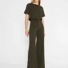 Ponte Knit Wide Leg Pant In Olive