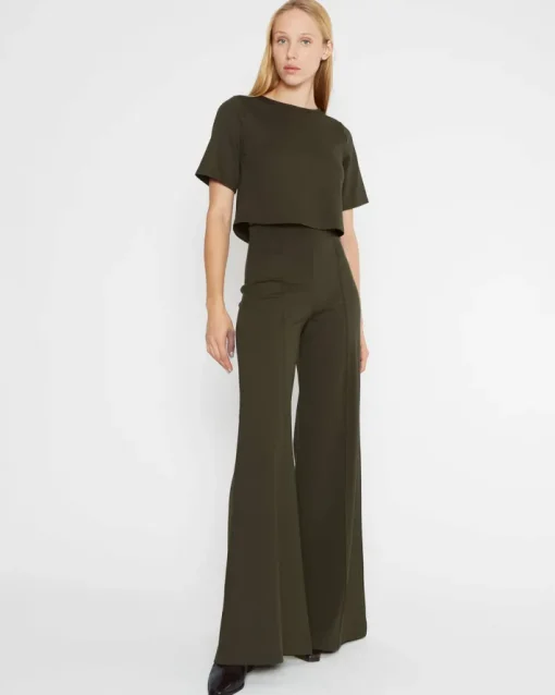 Ponte Knit Wide Leg Pant In Olive