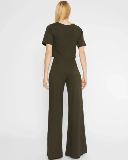 Ponte Knit Wide Leg Pant In Olive