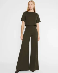 Ponte Knit Wide Leg Pant In Olive