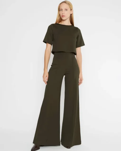 Ponte Knit Wide Leg Pant In Olive