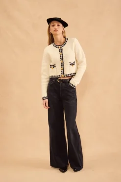 Preppy Chantilly Sweater Jacket In White/Navy