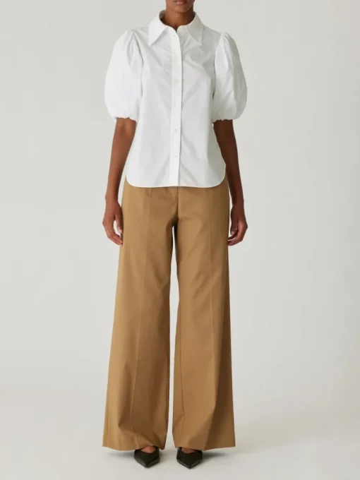Puff Sleeve Button Down Shirt In Milk