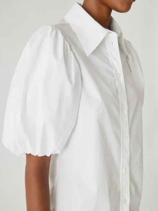 Puff Sleeve Button Down Shirt In Milk