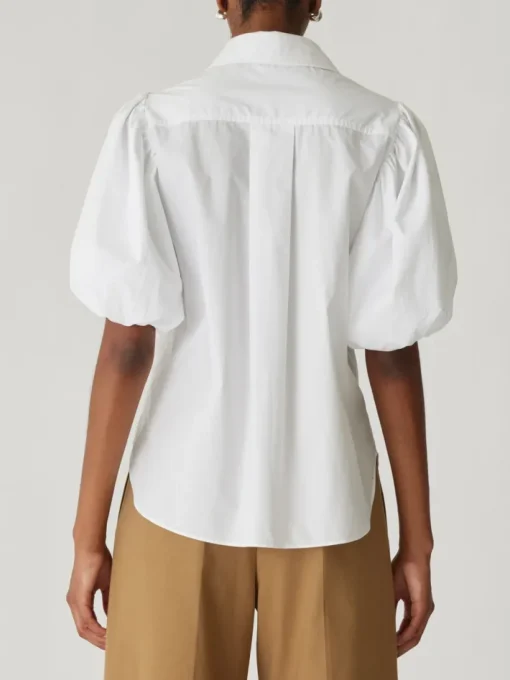 Puff Sleeve Button Down Shirt In Milk