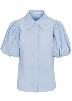 Puff Sleeve Button Down Shirt In French Blue