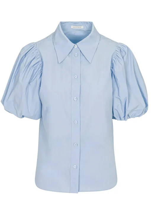 Puff Sleeve Button Down Shirt In French Blue