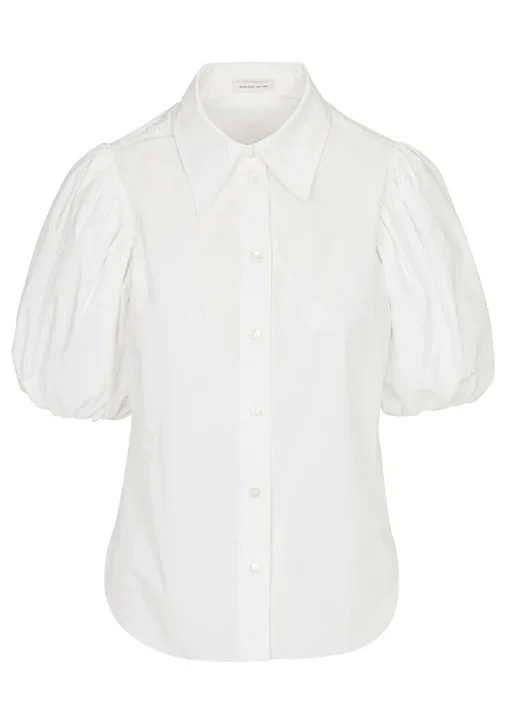 Puff Sleeve Button Down Shirt In Milk