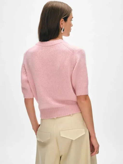 Puff Sleeve Crew Sweater In Primrose
