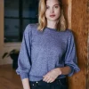 3/4 Puff Sleeve Sweater In Blueberry
