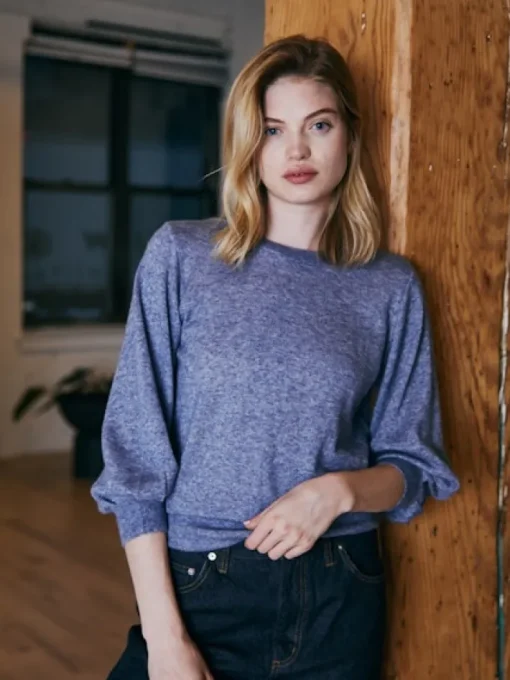3/4 Puff Sleeve Sweater In Blueberry