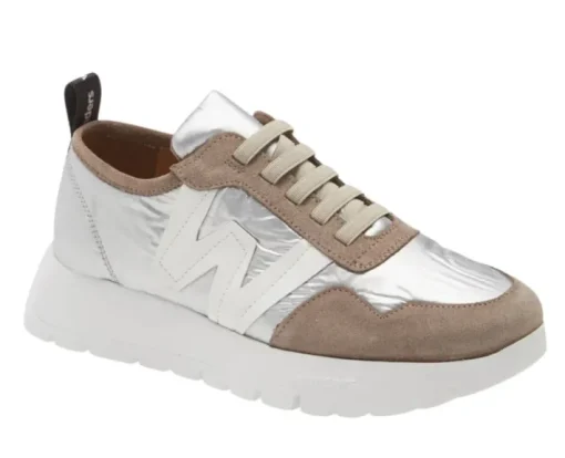 Racer Platform Sneakers In Taupe And Silver