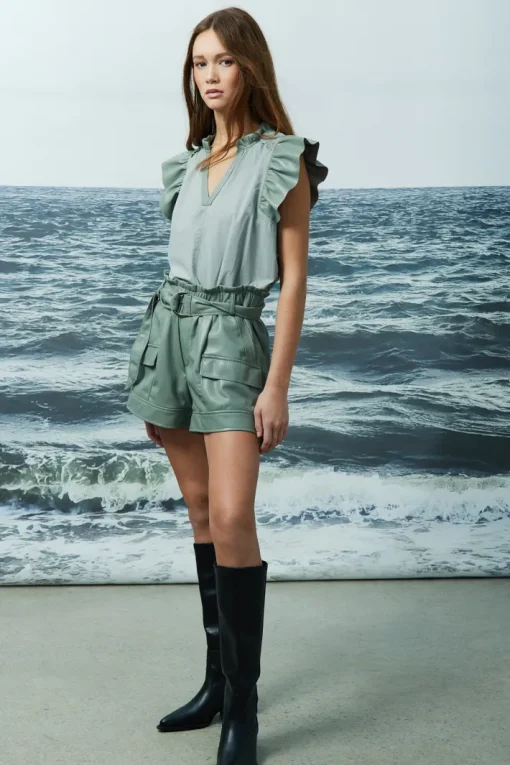 Reese Frill Blouse In Sage