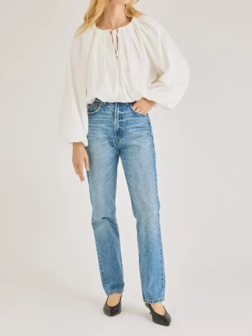 Rhodes Poplin Bubble Hem Top In Milk