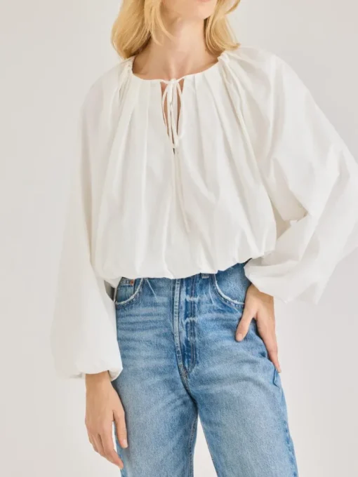 Rhodes Poplin Bubble Hem Top In Milk