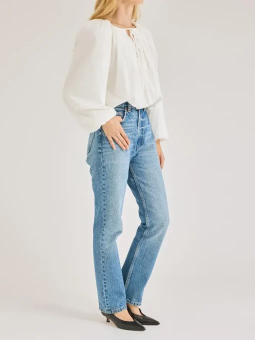 Rhodes Poplin Bubble Hem Top In Milk