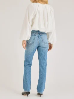 Rhodes Poplin Bubble Hem Top In Milk