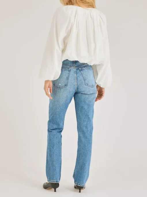 Rhodes Poplin Bubble Hem Top In Milk