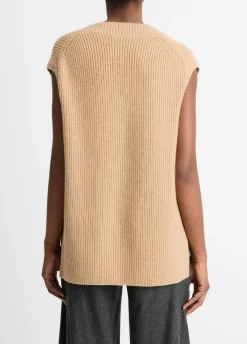 Ribbed Wool-Cashmere V-Neck Sweater Vest In Camel