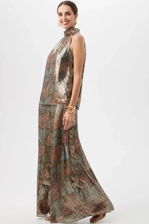 Rissa Butterfly Print Silk Top In Multi