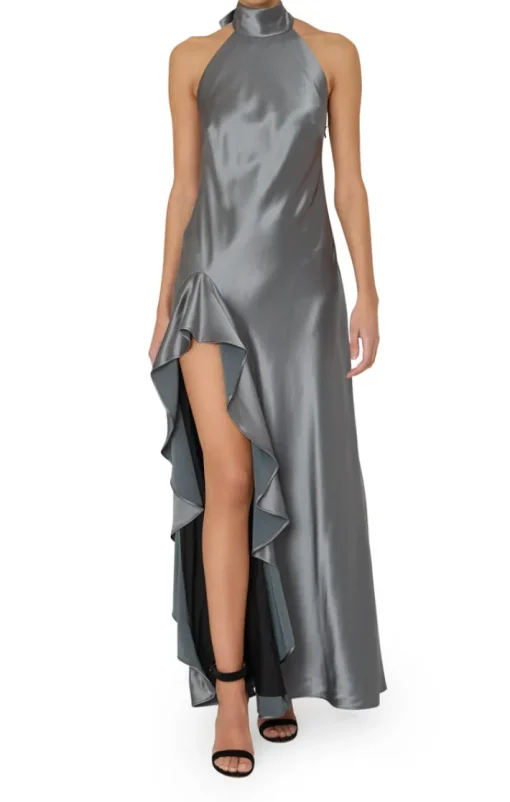 Roux Satin Dress In Pewter