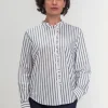 Ruffle Detailed Shirt In Carbon Stripe