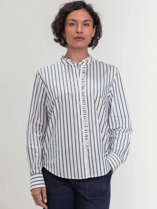 Ruffle Detailed Shirt In Carbon Stripe